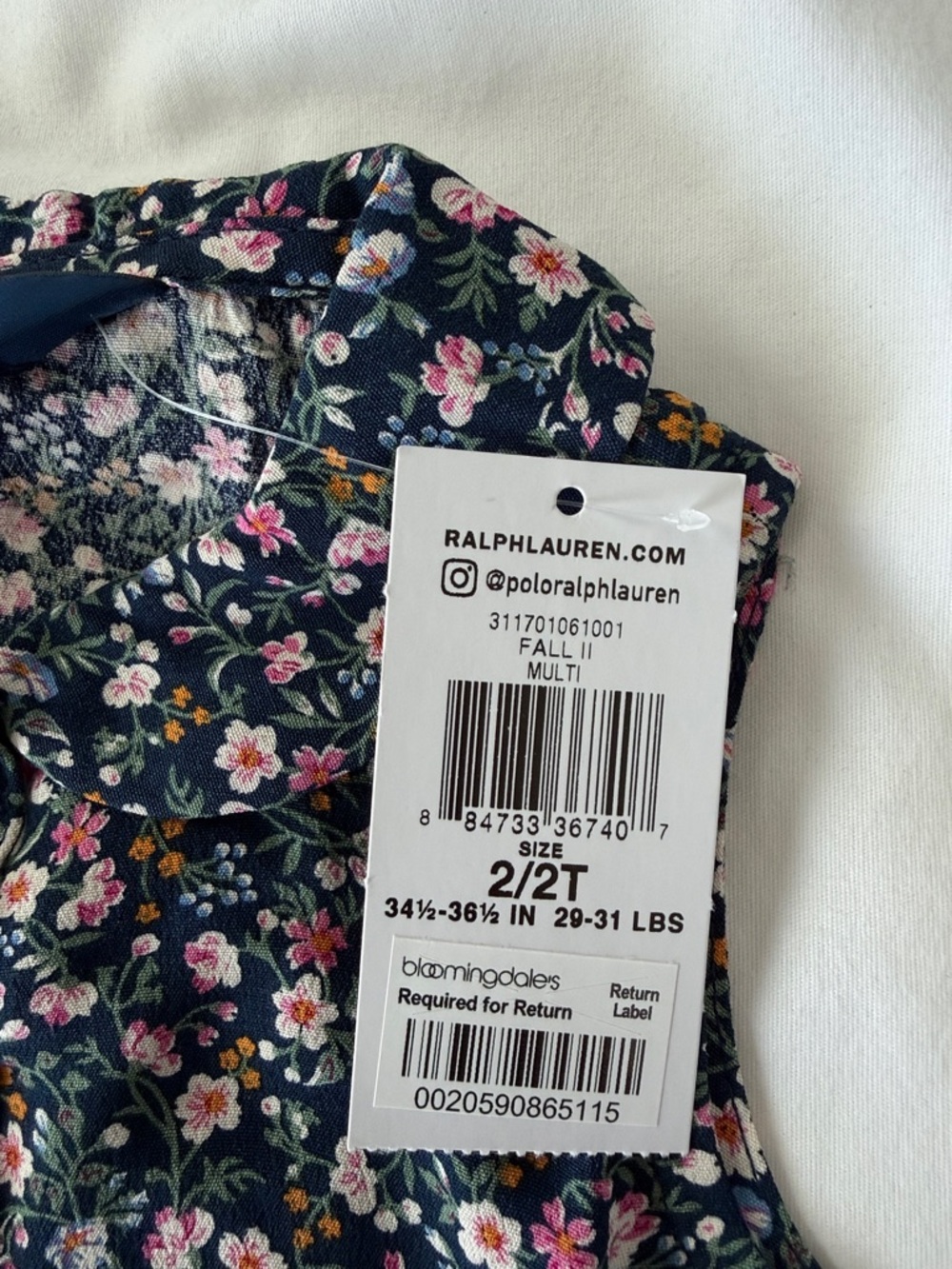 NWT Polo by Ralph Lauren Navy Pink Floral Button-Front Girls Dress 2T - Picture 4 of 10